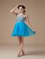 Teal A-line Strapless Mini-length Organza Beading Prom Dress